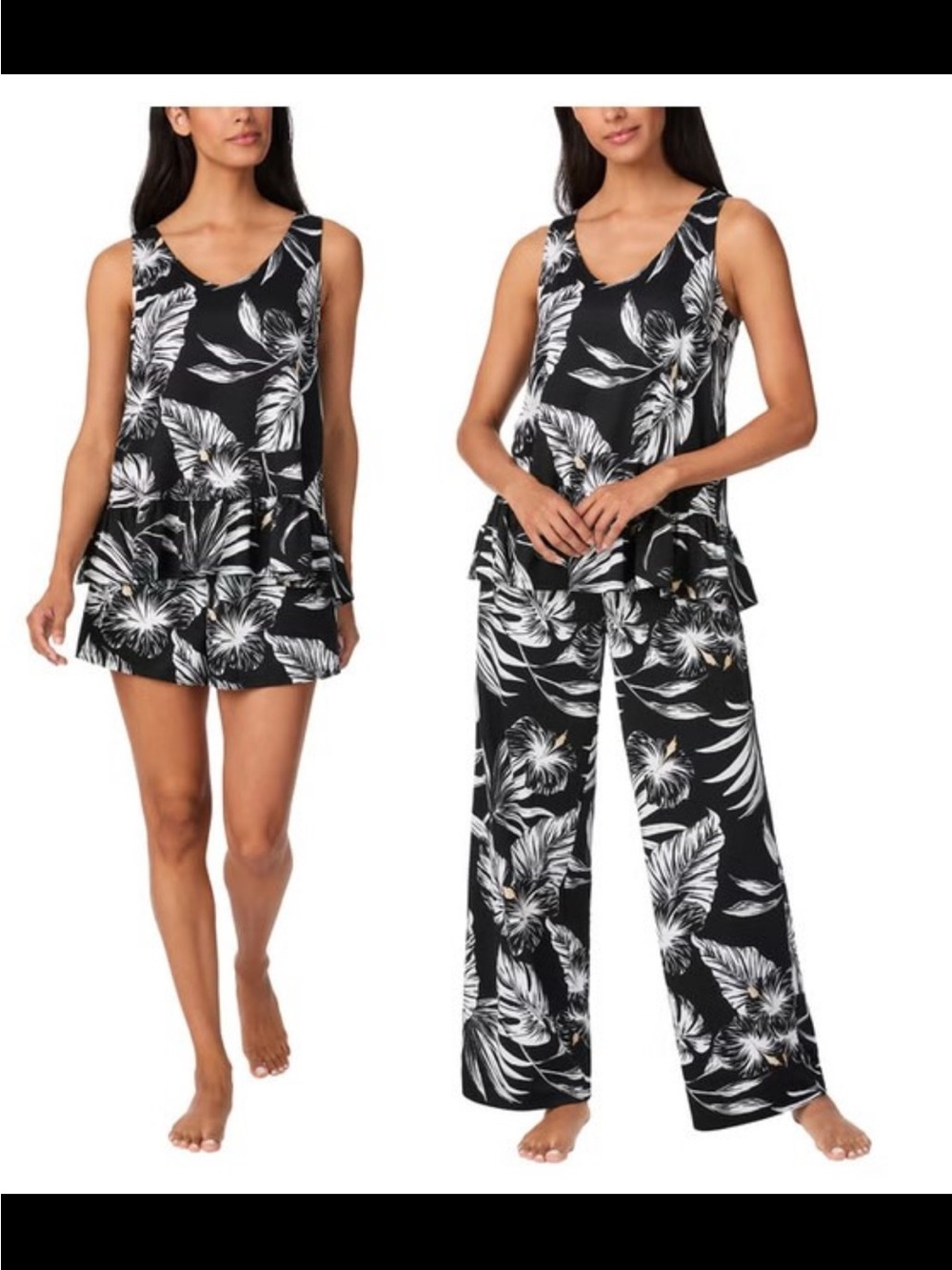 Tommy Bahama Black & White Tropical Print 3-Piece Pajama Set